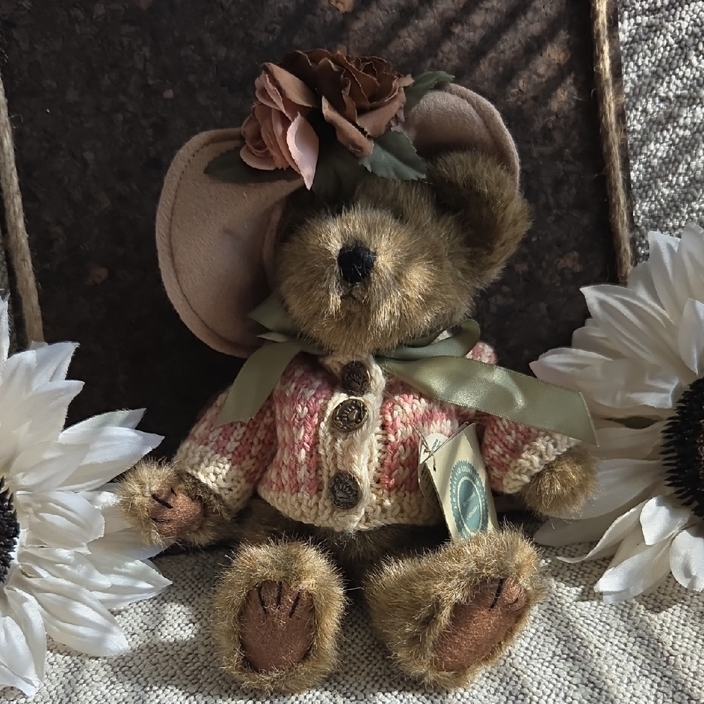 Boyds Bears Plush with Pink Sweater and Brown Hat
